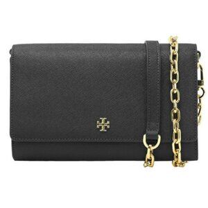 TORY BURCH Emerson Chain Wallet Crossbody Bag in Black w/ Gold Hardware